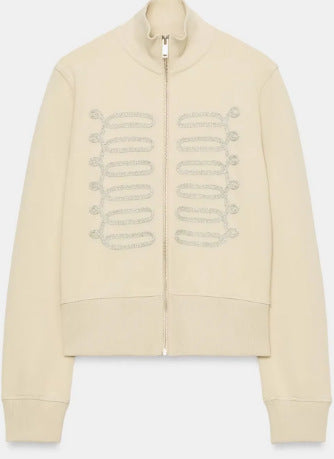 Women's Cropped Sweat Jacket with Stand-Up Collar and Decorative Cord Trim Mune Fashion