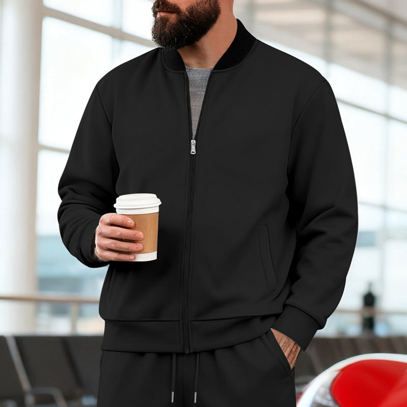 Men's Nan Urban Sweat Track Jacket with Stand Collar Concealed Zipper Elastic Rib Cuffs and Side Pockets Mune Fashion