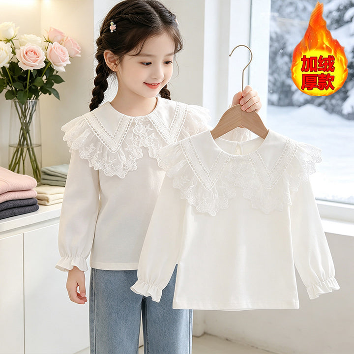 Girls blouse with romantic ruffled collar and elegant embroidery Mune Fashion