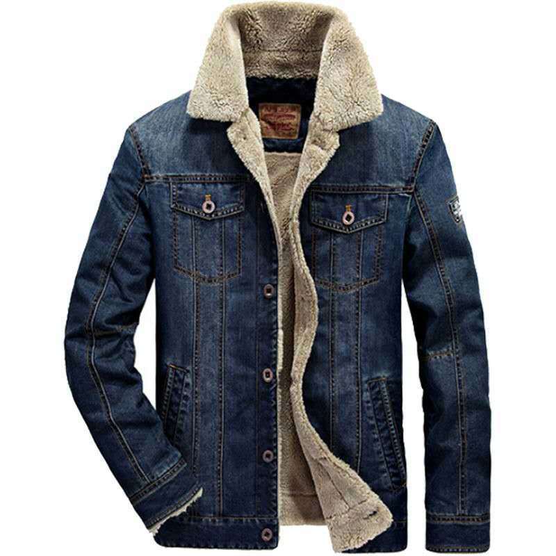 Men's denim jacket with sherpa lining, warming teddy interior and classic shirt collar Mune Fashion