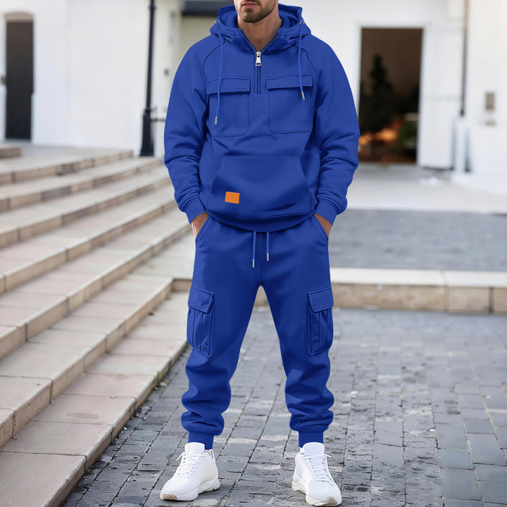 Men's oversized technical hoodie with half zip, hood, kangaroo pocket, and attached utility pockets Mune Fashion