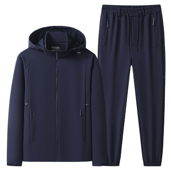 Men's Weatherproof Softshell Training Suit with Hooded Zip Jacket, Zipper Pockets & Tapered Jogging Pants Mune Fashion