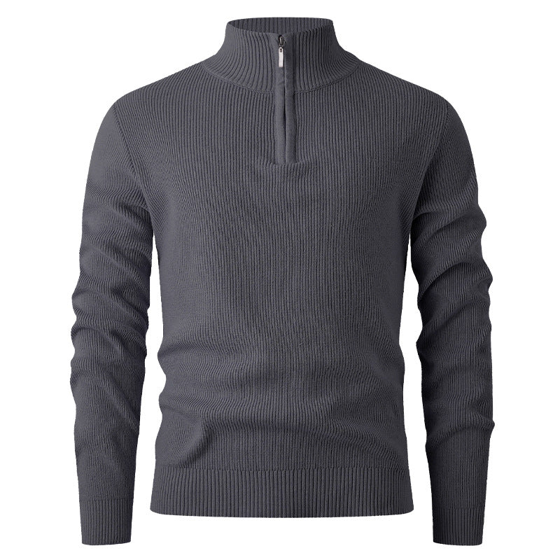 Men's nan Slim-Fit Half-Zip Knit Sweater made of Merino Cotton Blend with Reinforced Stand-up Collar Mune Fashion