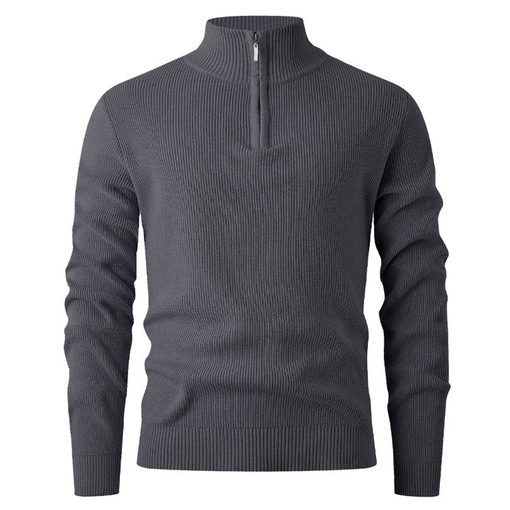 Men's nan Slim-Fit Half-Zip Knit Sweater made of Merino Cotton Blend with Reinforced Stand-up Collar Mune Fashion