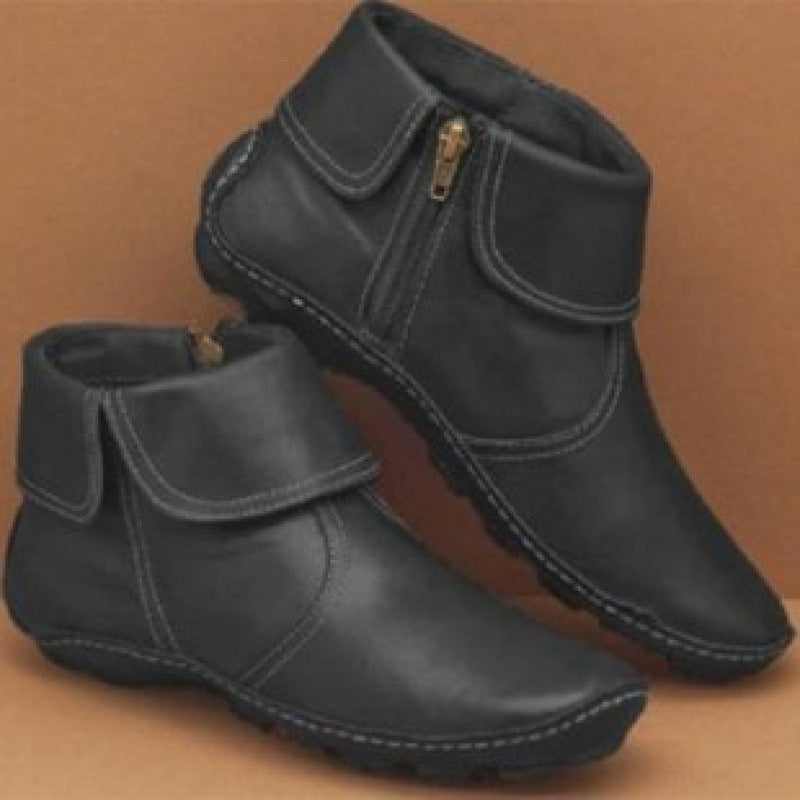Ladies ankle-high leather-look ankle boots with foldable cuff and side zipper Mune Fashion