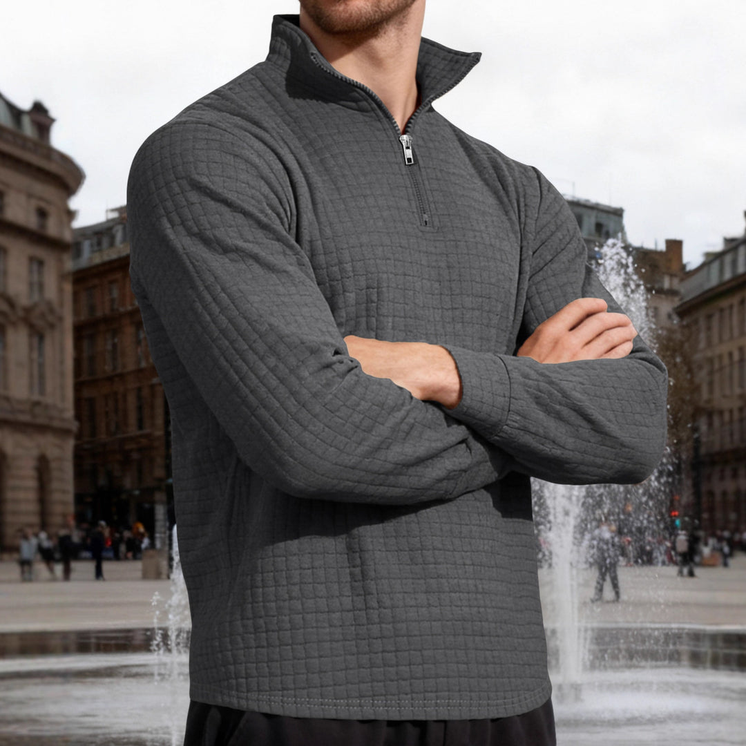 Men's Nano Square Structured Comfort Half Zip Sweater with Stand Collar and Light Padding Mune Fashion