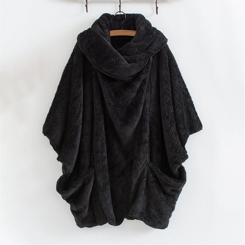 Women Oversize Cozy Poncho with large funnel neck and kangaroo pockets Mune Fashion