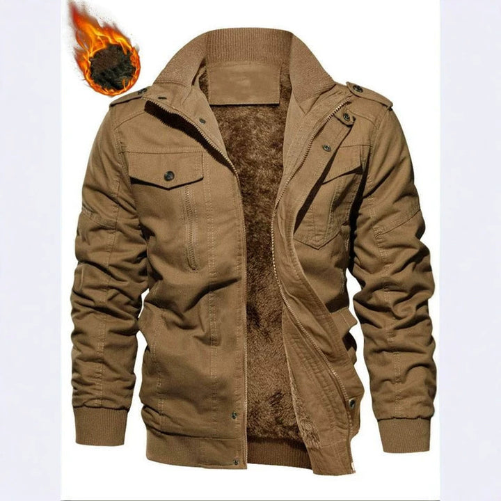 Men's Insulated Canvas Field Jacket with Teddy Lining and Shoulder Flaps Mune Fashion