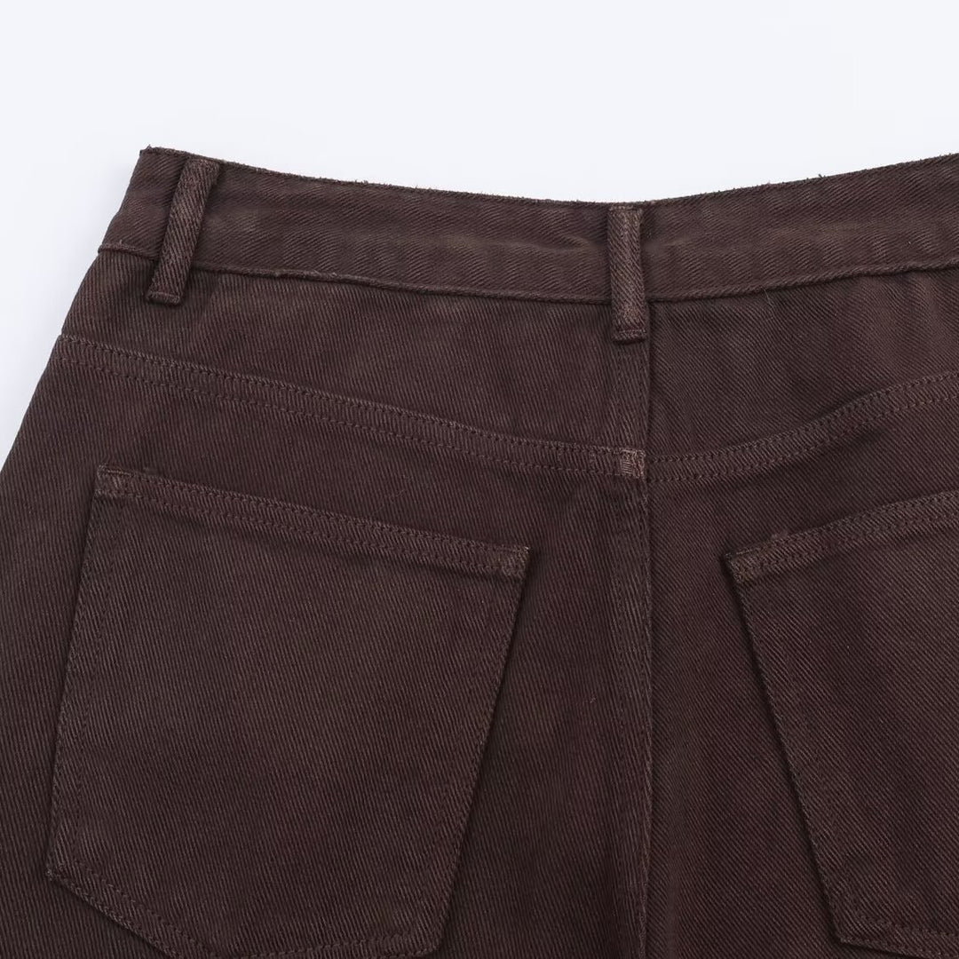 Women Wide High-Waist Five-Pocket Trousers made of Canvas with Straight Leg Mune Fashion