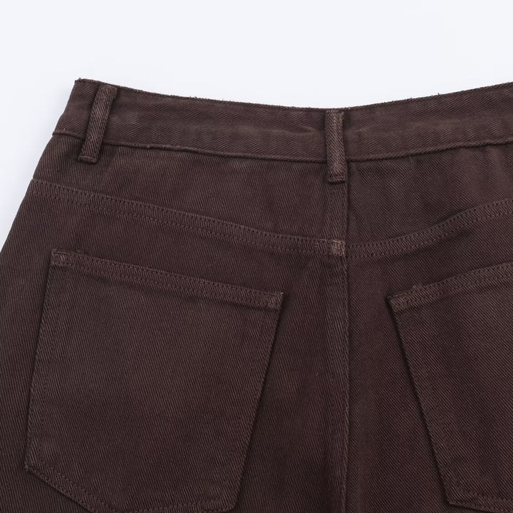 Women Wide High-Waist Five-Pocket Trousers made of Canvas with Straight Leg Mune Fashion