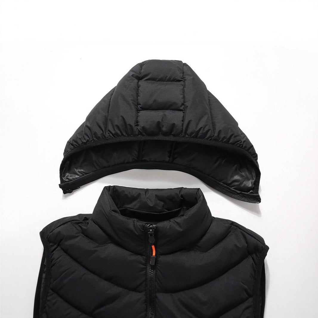 Men's Sleeveless Thermo Utility Vest with Quilted Chevron Structure, Hood and Two-Way Zipper Mune Fashion
