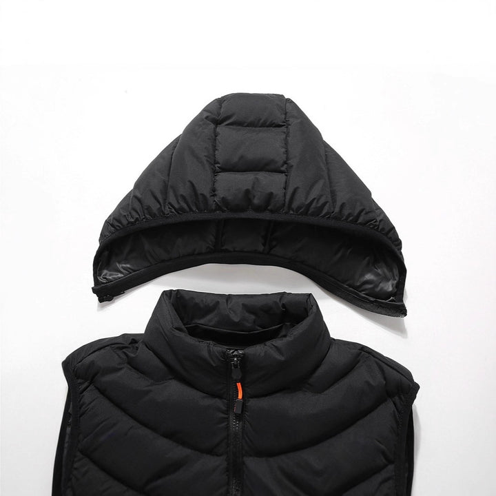 Men's Sleeveless Thermo Utility Vest with Quilted Chevron Structure, Hood and Two-Way Zipper Mune Fashion