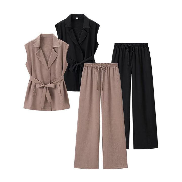 Women Two-Piece Lightweight Lounge Set with Sleeveless Vest and Wide Palazzo Pants Mune Fashion