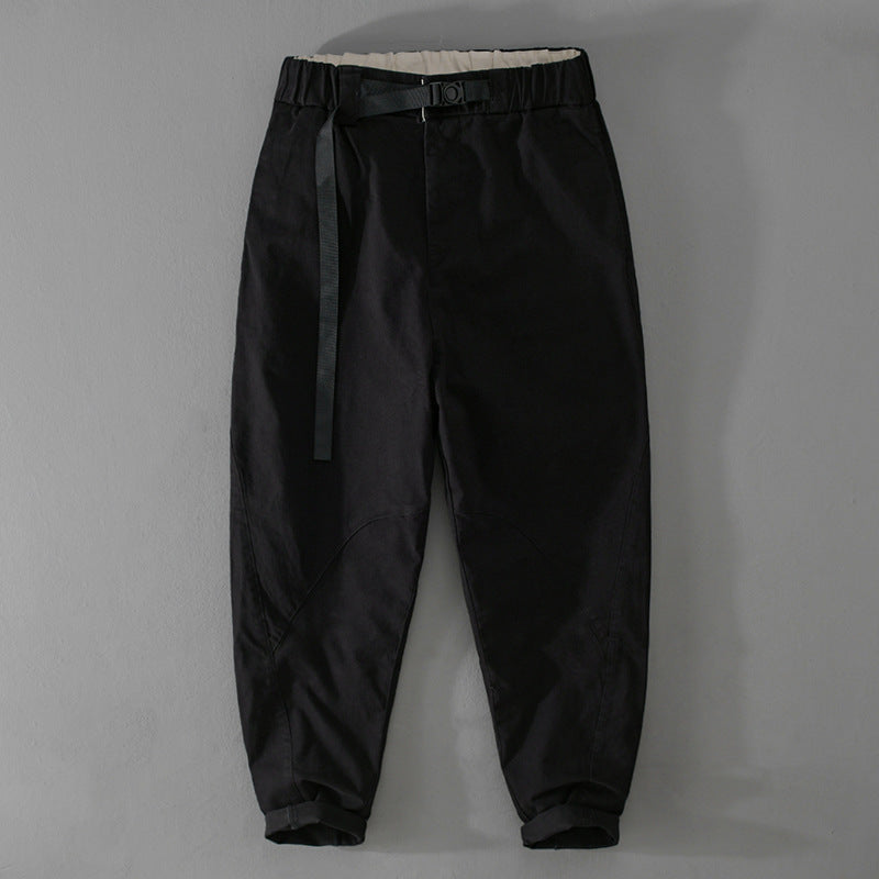 Men's Casual Tapered Cargo Pants with Elastic Waistband and Integrated Webbing Belt Mune Fashion