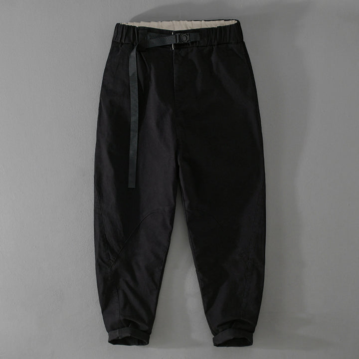 Men's Casual Tapered Cargo Pants with Elastic Waistband and Integrated Webbing Belt Mune Fashion