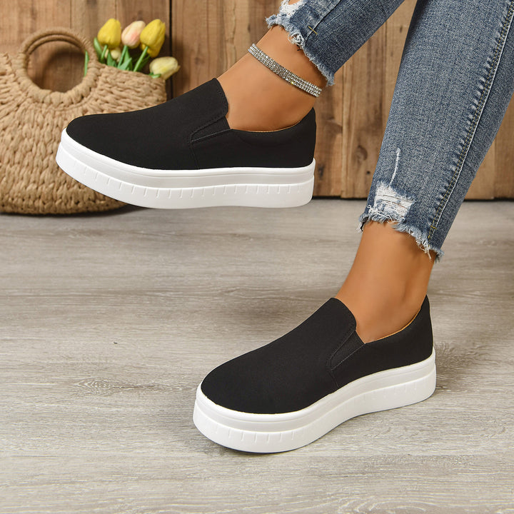 Women's Slip-On Casual Sneakers with Wide Lightweight Platform Sole Soft Microvelours Upper and Elastic Side Inserts Mune Fashion