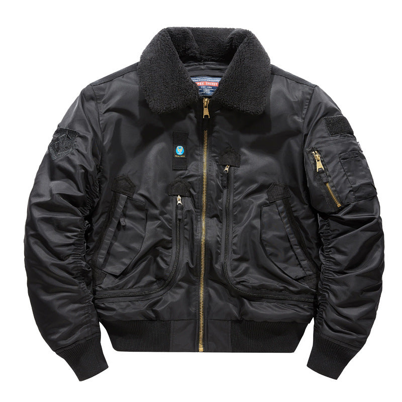 Men's bomber jacket with lambskin collar and utility pockets Mune Fashion