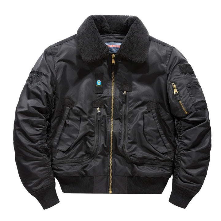 Men's bomber jacket with lambskin collar and utility pockets Mune Fashion