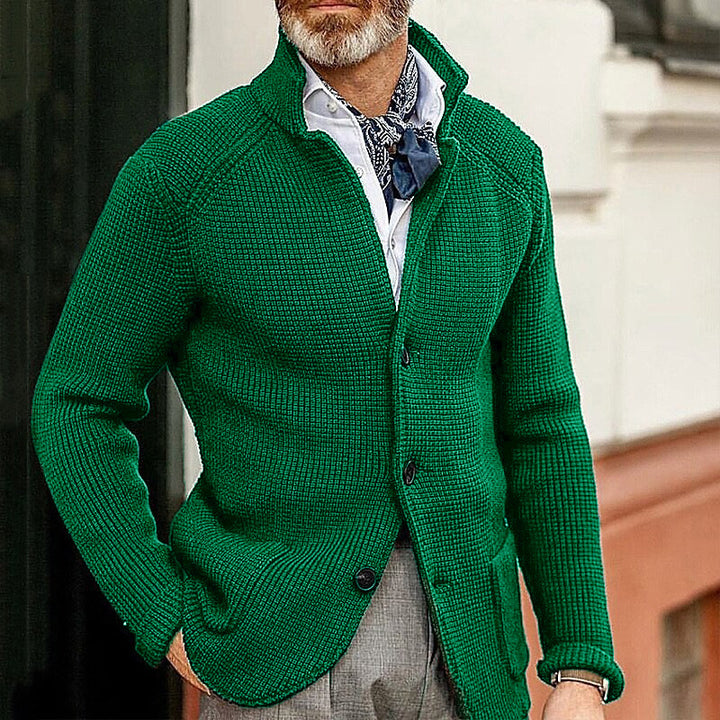 Men's Waffle Structure Cardigan Blazer with Stand-Up Collar and Patch Pockets Mune Fashion