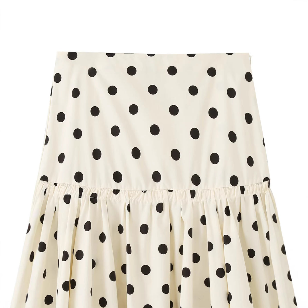 Women's midi skirt with asymmetrical jagged hem, polka dot pattern and high waistband Mune Fashion