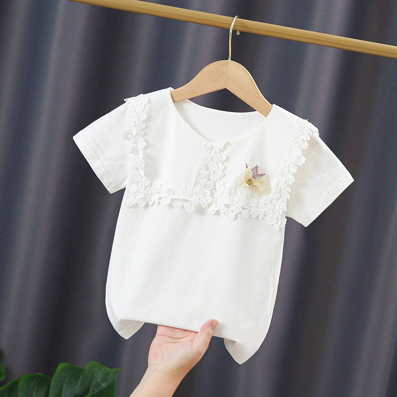 Girl's T-shirt with elegant lace trim Mune Fashion