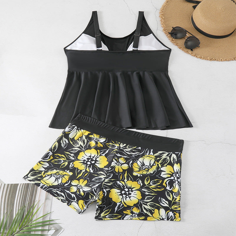 Women's Tankini Set with Floral Ruffle Top and Sporty Bottom Mune Fashion