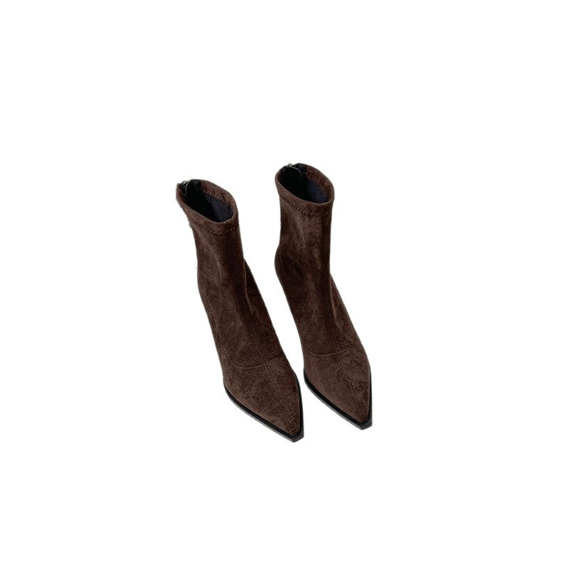 Women pointed toe ankle boots made of suede look with sock-like shaft and slim stiletto heel Mune Fashion