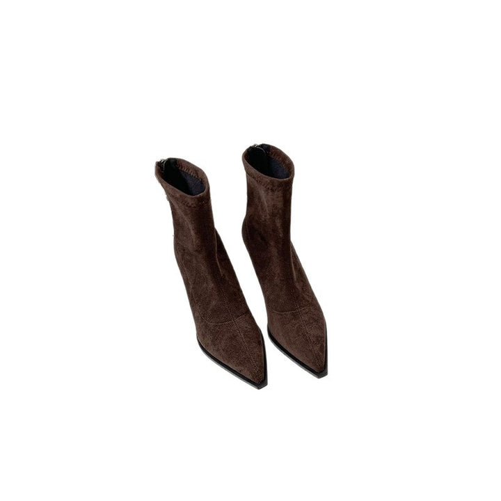Women pointed toe ankle boots made of suede look with sock-like shaft and slim stiletto heel Mune Fashion