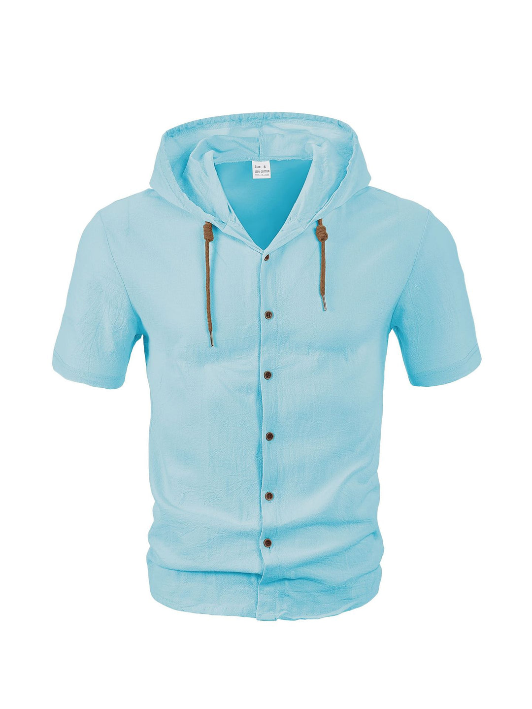 Men's short-sleeved hooded shirt with button placket, drawstring and linen look Mune Fashion