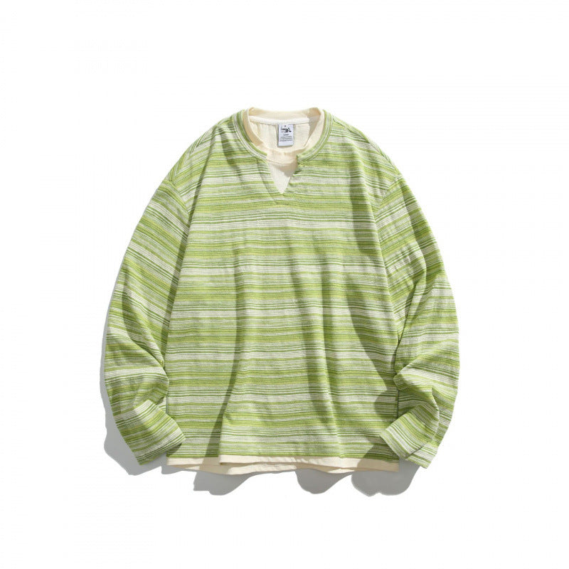Unisex Striped Oversized Sweater with V-Inset and Layered Look Mune Fashion