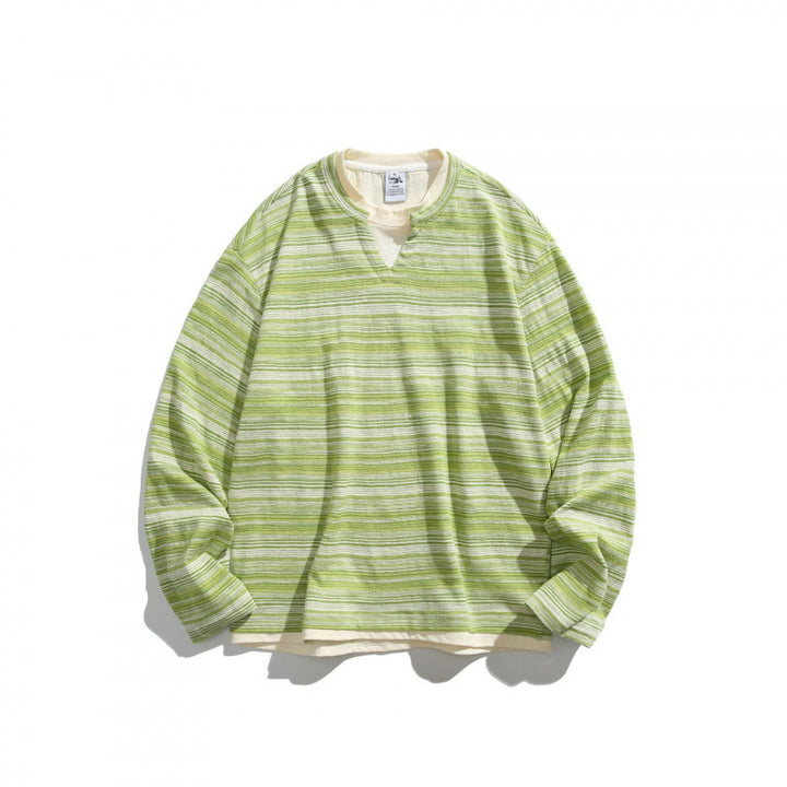 Unisex Striped Oversized Sweater with V-Inset and Layered Look Mune Fashion