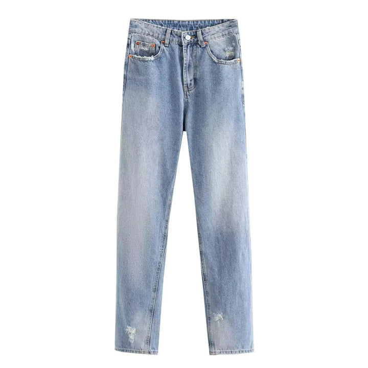 Women's nan Highwaist Straight-Leg Jeans with light distressed look, five-pocket and tailored fit Mune Fashion