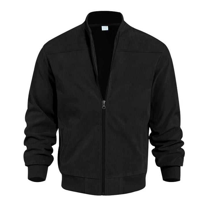 Men's suede bomber jacket with stand-up collar, ribbed cuffs, and full zip Mune Fashion
