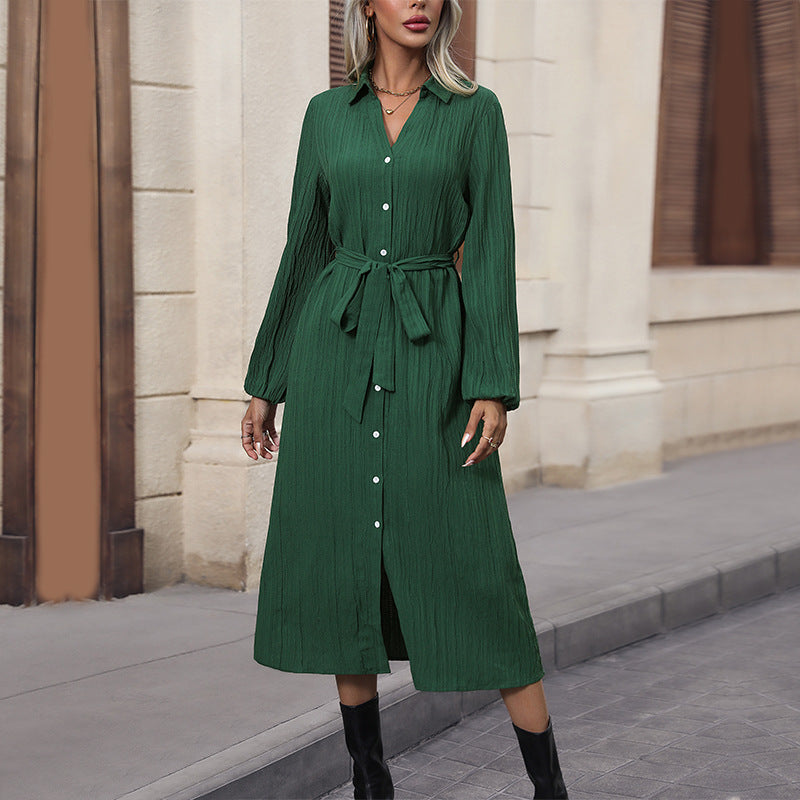 Women’s Long Sleeve Shirt Dress with Belt Mune Fashion
