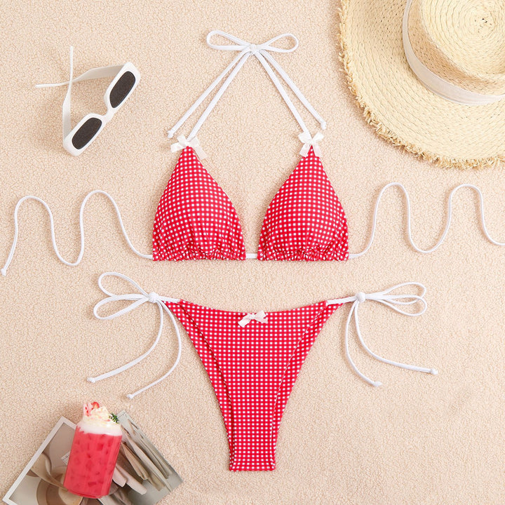Ladies triangle bikini with playful check pattern and adjustable straps Mune Fashion