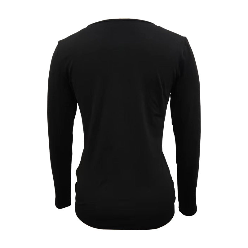 Women's Long Sleeve Shirt with Leopard Print Insert and Knot Front Mune Fashion