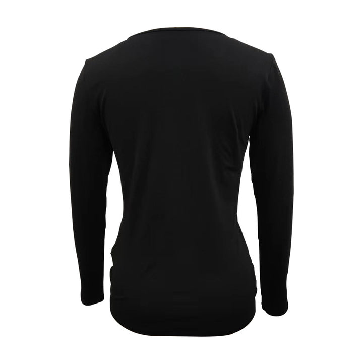 Women's Long Sleeve Shirt with Leopard Print Insert and Knot Front Mune Fashion