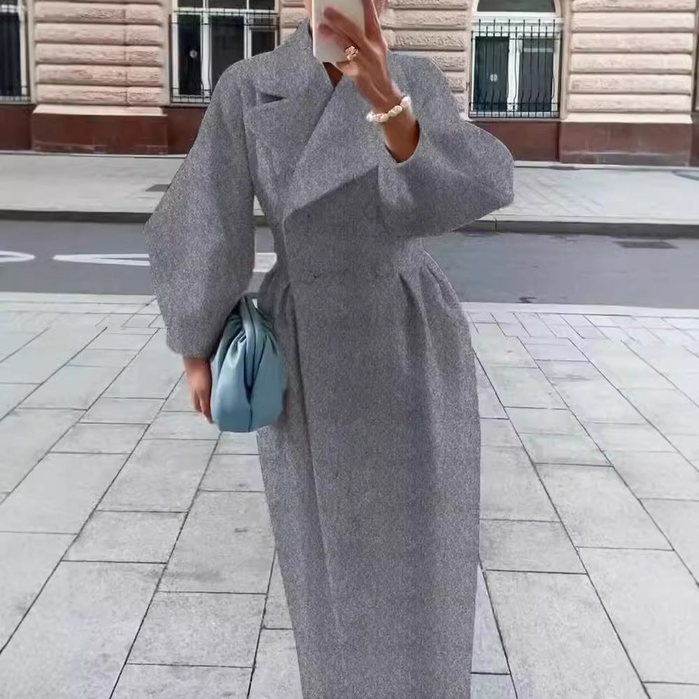 Women's tailored double-breasted trench coat with wide sleeve and high leg slit Mune Fashion