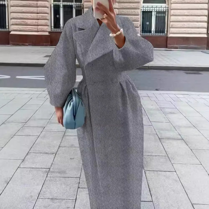 Women's tailored double-breasted trench coat with wide sleeve and high leg slit Mune Fashion