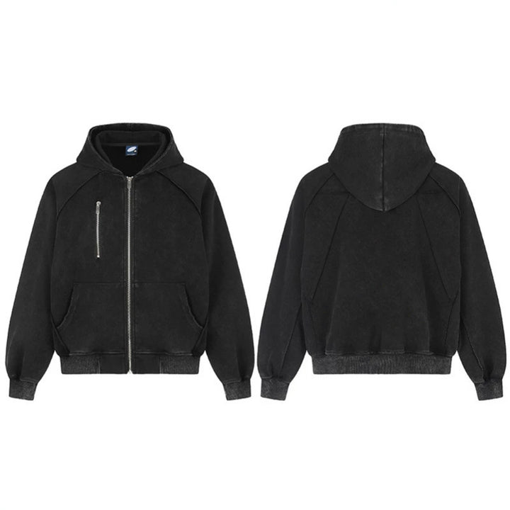 Women's oversized suede-look hooded zip jacket with raglan sleeves and chest zip pocket Mune Fashion
