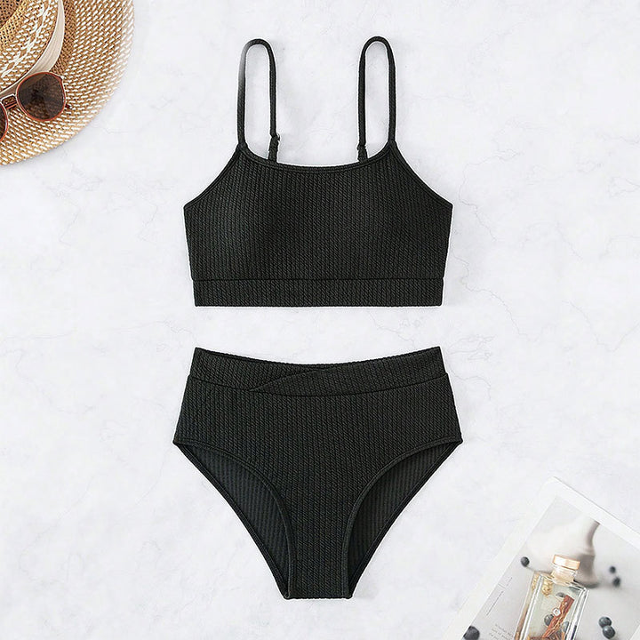 Women's high-waisted bikini set with ribbed texture and adjustable straps Mune Fashion