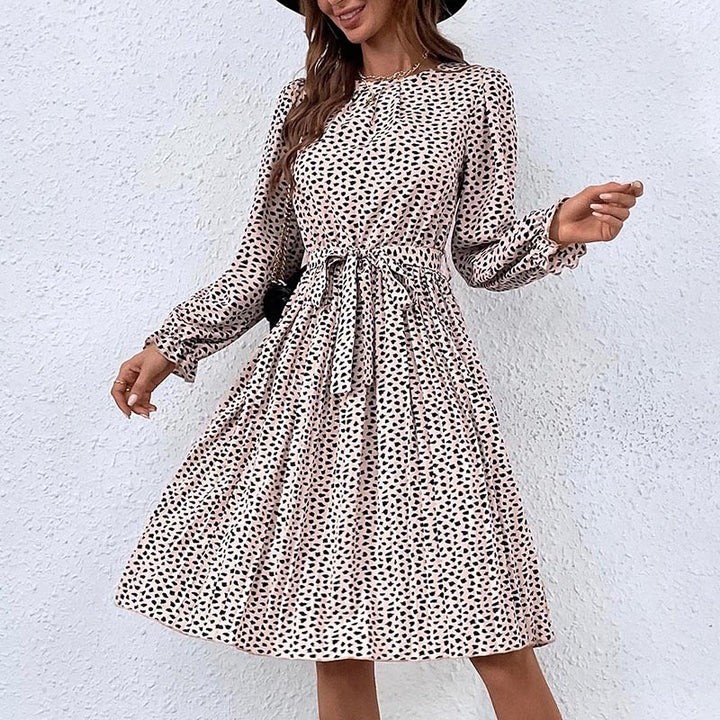 Women's Midi Dress with Waist Belt and Dots Mune Fashion
