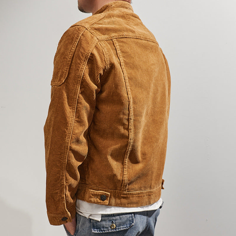 Men's Stylish Cord Jacket with Stand-up Collar Mune Fashion