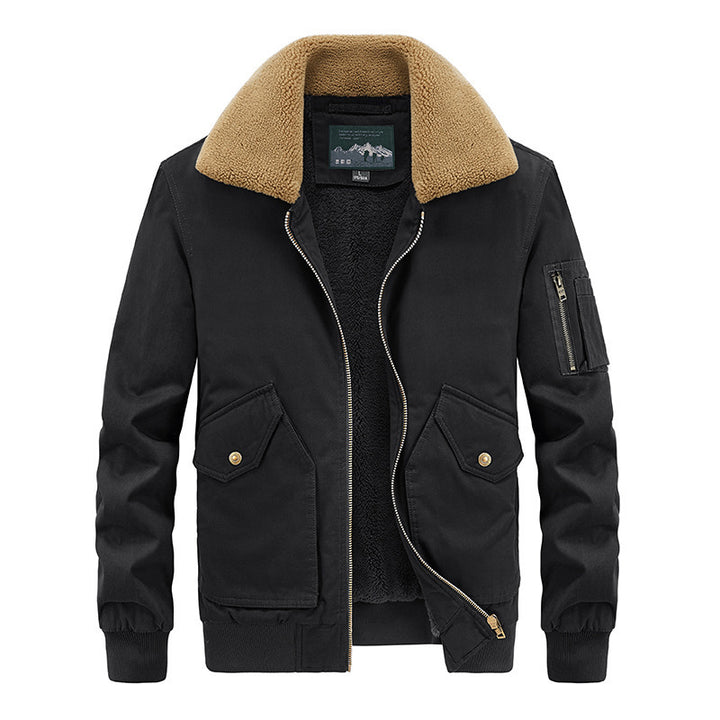 Men's Aviator Bomber Jacket made of Canvas with Sherpa Collar, Teddy Lining and Multifunctional Pockets Mune Fashion