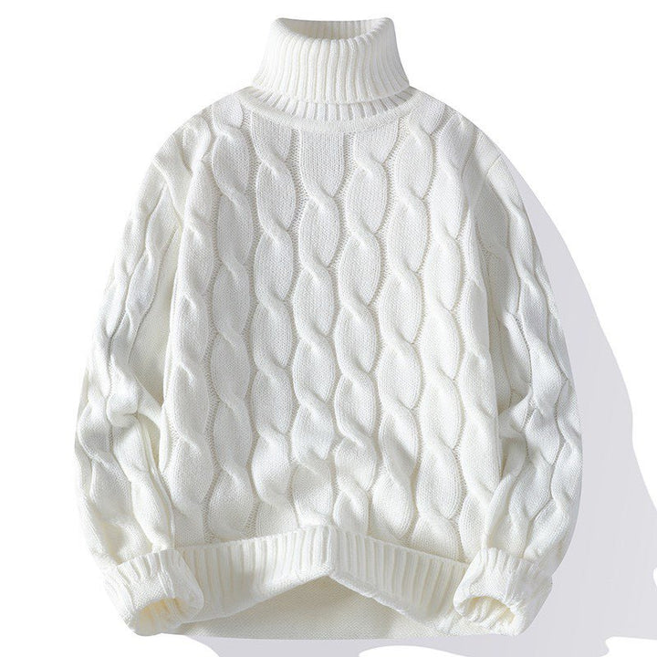 Women's Thick Knit Turtleneck Sweater with Cable Pattern and Oversized Cut Mune Fashion