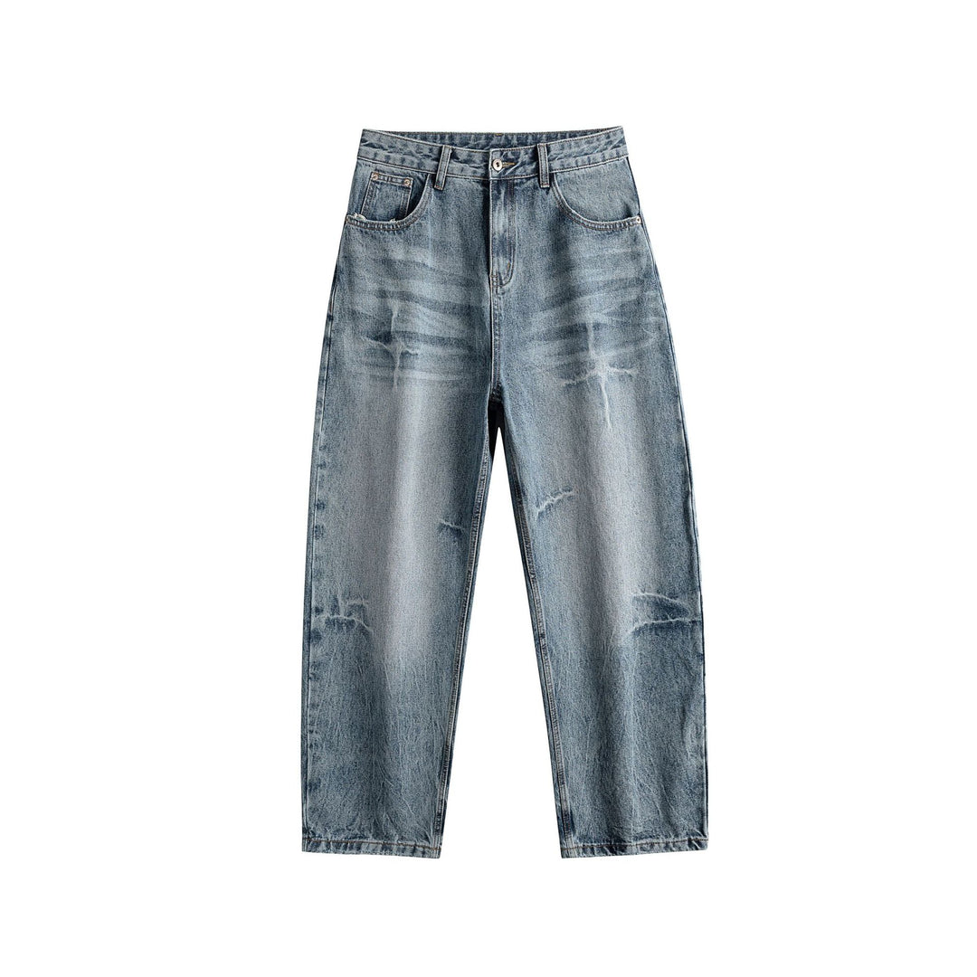 Women Relaxed Straight high-waisted Denim Jeans with Used Effect and Wide Leg Mune Fashion