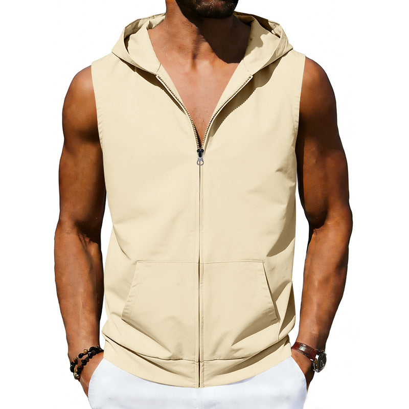 Men's sleeveless hooded vest with full zip and kangaroo pocket Mune Fashion