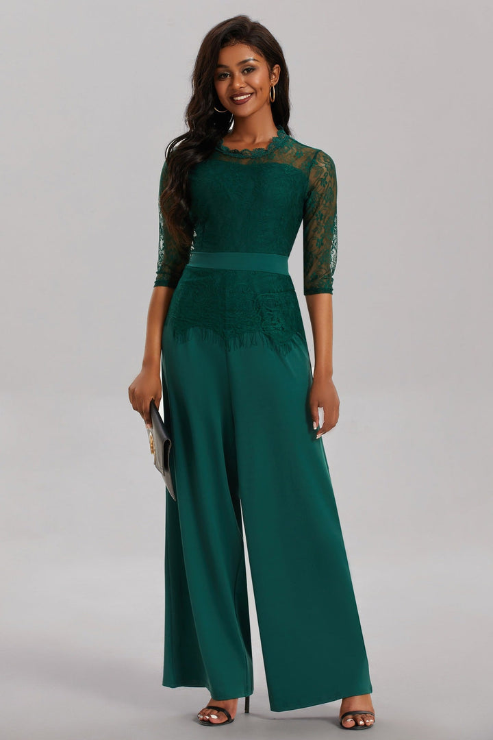 Elegant Women's Jumpsuit with Lace Sleeves and Wide Leg | Mune Fashion