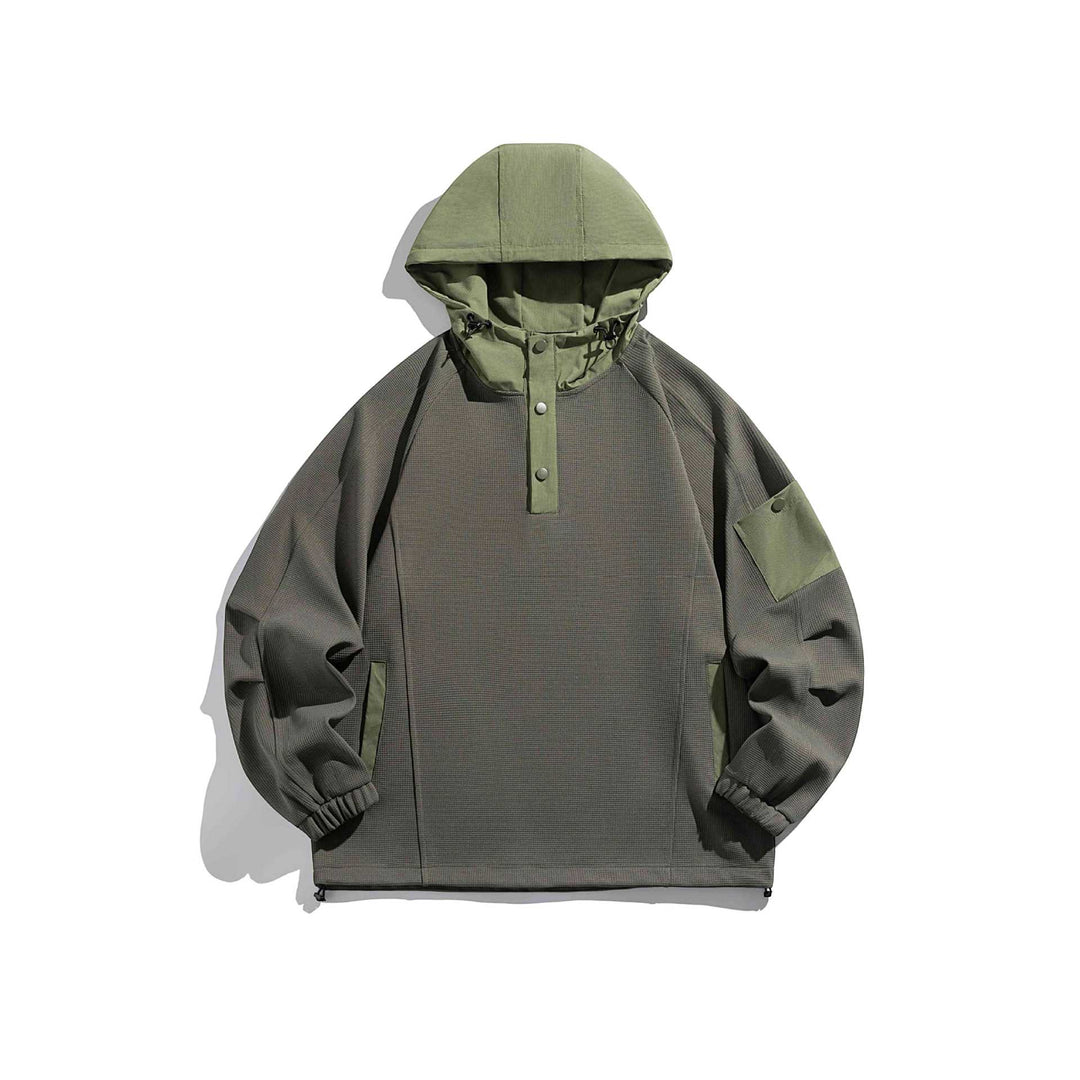 Unisex Oversize Hoodie Anorak Pullover with half button placket, utility arm pocket, and thermal structure Mune Fashion