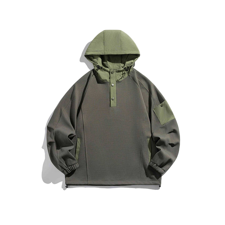 Unisex Oversize Hoodie Anorak Pullover with half button placket, utility arm pocket, and thermal structure Mune Fashion